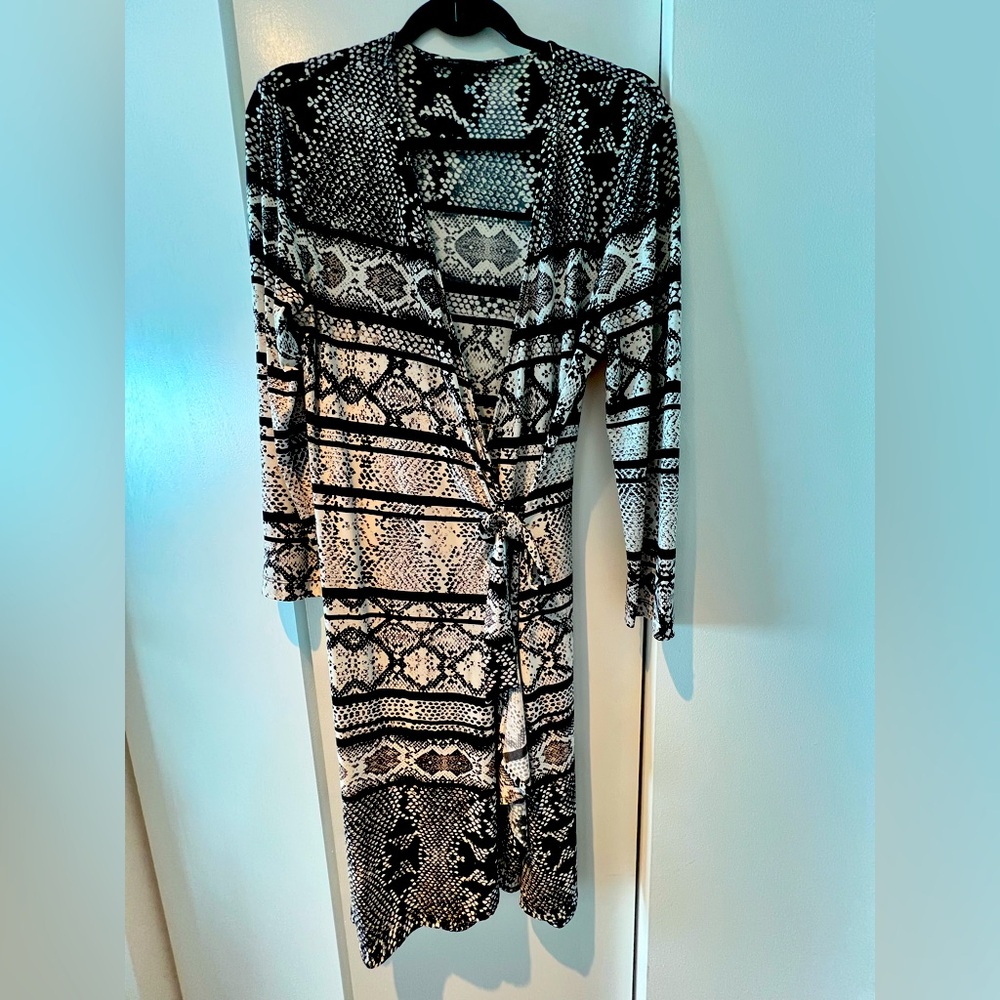 BCBG Black and White Patterned Wrap Dress